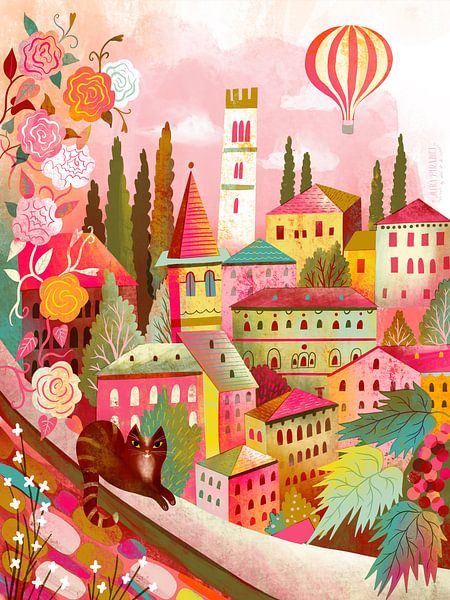 Italian Village With Cat On Wall by uta krogmann