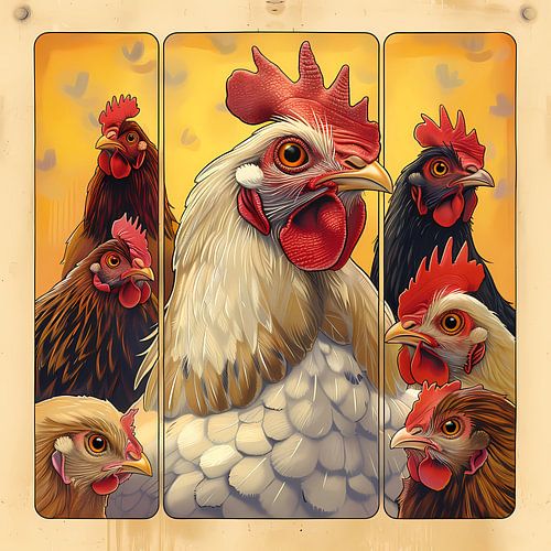 Illustration humoristique d'animaux domestiques. Roster et poulets