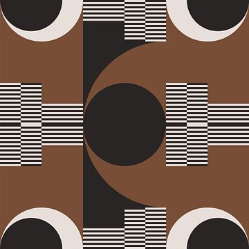 Retro Cirkels, Strepen in Bruin, Wit, Zwart. Moderne abstracte geometrische kunst nr. 9 van Dina Dankers