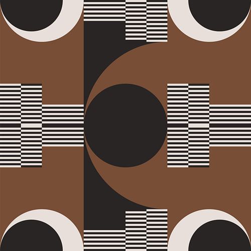 Retro Cirkels, Strepen in Bruin, Wit, Zwart. Moderne abstracte geometrische kunst nr. 9