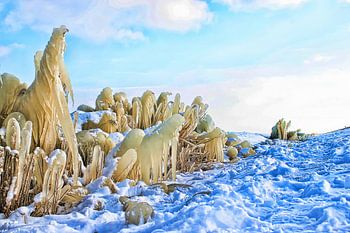 Glace le long de la digue d'Enkhuizen,Lelystad