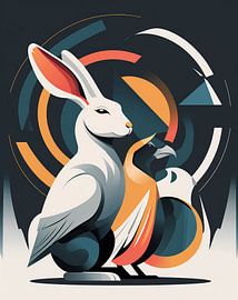 Rabbit hybrid and bird: abstract-geometric by Liona Toussaint