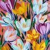 Crocus colorés dans un style de peinture ludique sur But First Framing