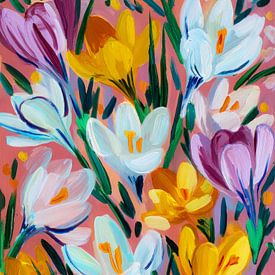 Bunte Krokusse im verspielten Malstil von But First Framing
