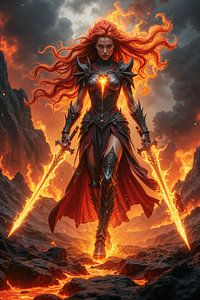 Dark Fantasy Wall Art: PYROXIS – The warrior of the flame swords