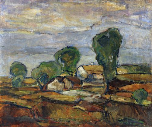 Adolf Hölzel, Landschap met huizen en bomen, 1905