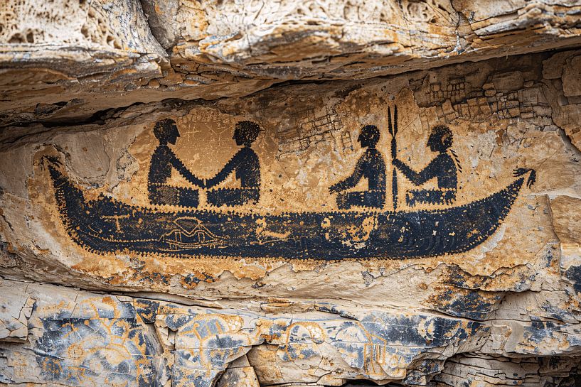 Pétroglyphe de canoë préhistorique en sépia par Art & Soul Creations