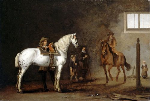 Wit paard in een manege, Abraham van Calraet