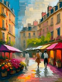 Impressionistische stijl: Kleurrijke markt in Parijs