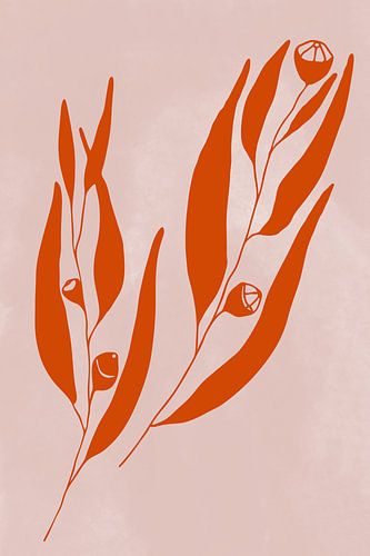 Art botanique moderne. Brindille d'eucalyptus en terre cuite sur rose