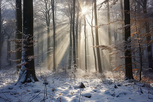 Magical light in the winter forest