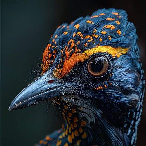Gros plan sur la tête et l'œil d'un oiseau coloré