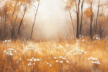 Herfstweide in de mist van Poster Art Shop