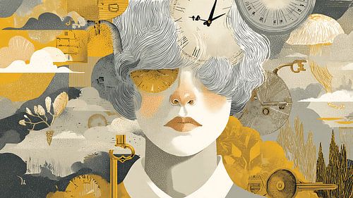 Zwevende sleutels en klokken Surrealistisch portret