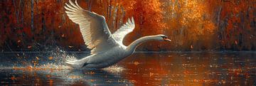 Arising Light in Autumn Waters van Blikvanger Schilderijen