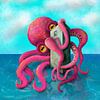 Big red Kraken digital artwork by Bianca Wisseloo