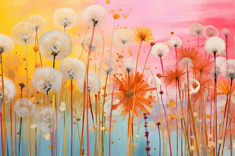 Dandelion | Dancing among flower meadows | Pop-art dandelions by Eye catching paintings