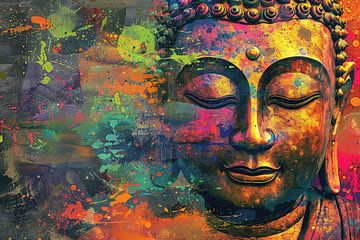 Abstracte Boeddha in Kleureplosie van Art & Soul Creations