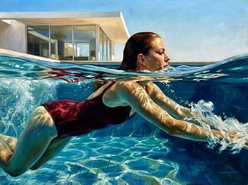 Graceful Swimmer in Vibrant Pool