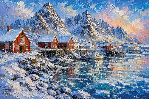 Skudeneshavn in Noorwegen, een impressionistisch schilderij.