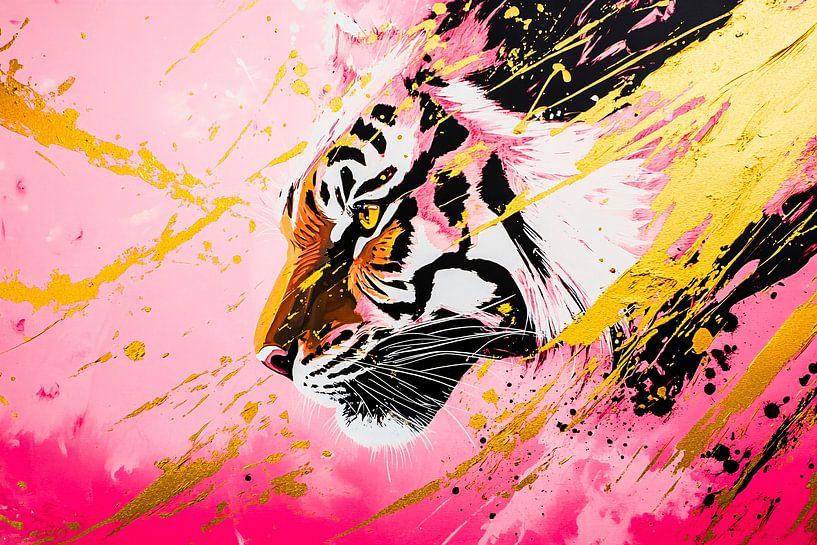 Tigre abstrait avec rose et or par Imperial Art House