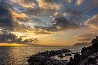Sunset over the harbor of Riomaggiore