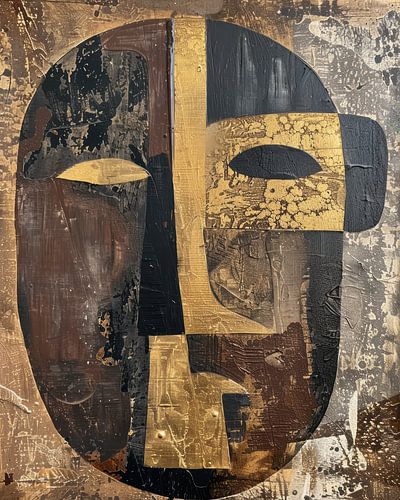 Abstract Tribal Mask with Vertical Line in Earth Colours