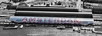Aerial view panorama Amsterdam Central black and white
