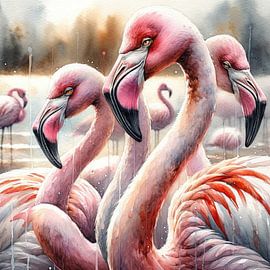Aquarell Flamingos von Chromatic Fusion Studio
