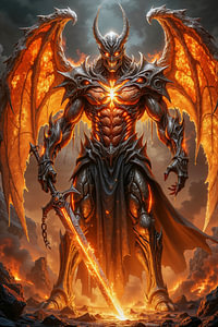 Dark Fantasy Décoration Murale: RHAVOK – Le Puissant Démon avec son Épée
