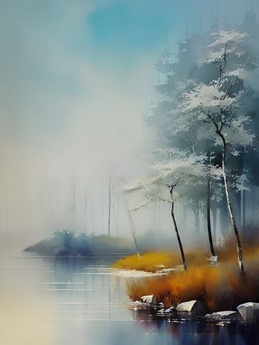 Digitaal schilderij van een landschap