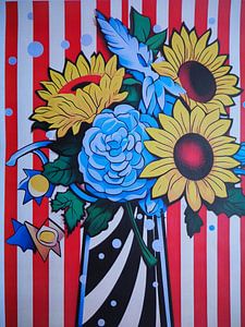Pop Art Blumen Vase Sonnenblumen Streifenmuster Grafik