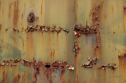 Detail green orange rust stains metal