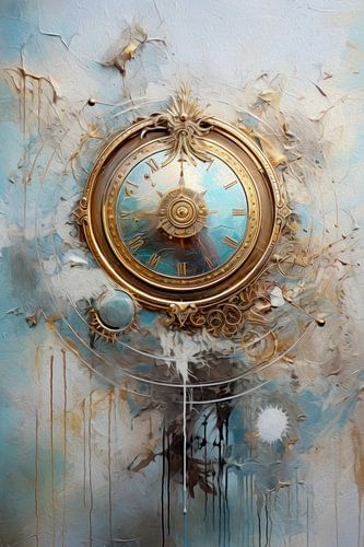 Horloge abstraite - Intemporelle en bleu et or