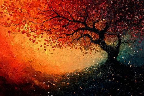 schilderachtige japanse kunst boom in warme kleuren