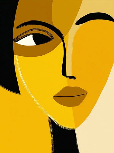 Gele vrouw in abstract portret met lijnen