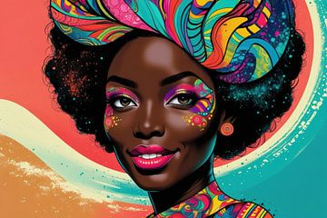 Woman with cheerful abstract shapes by Art & Soul Creations