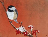 Koolmees op besneeuwde tak