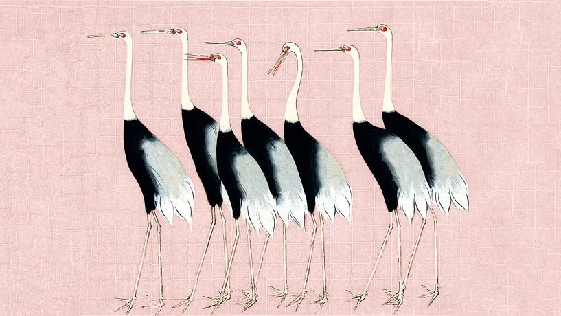 Japan Cranes on Pastel Pink by Mad Dog Art