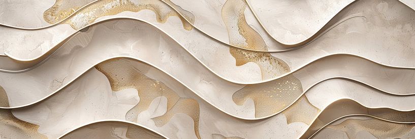 Beige abstrakte Kunst 3d Linien Panorama von Digitale Schilderijen