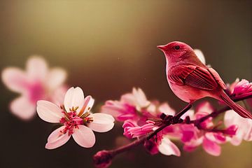 Nachtegaal op een kersenbloesemtak in de lente van Animaflora PicsStock