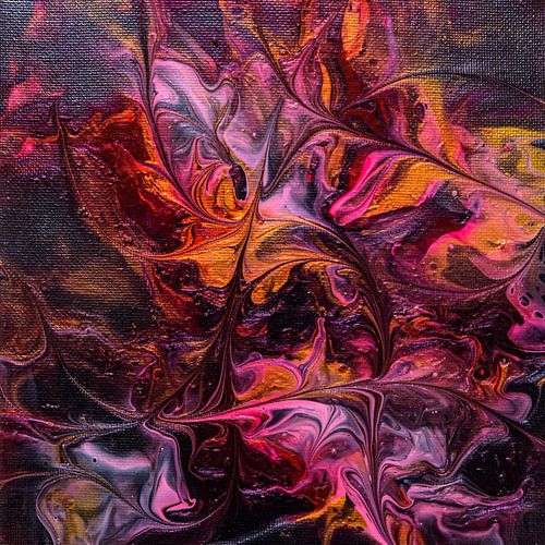 Organisch grijs roze goud acryl gieten schilderij