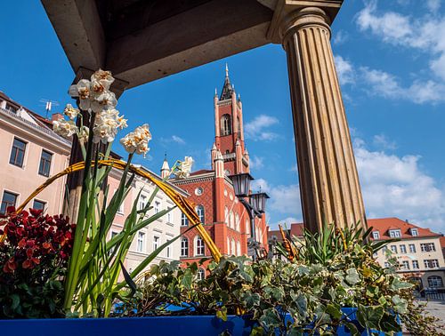 Gezicht op het stadhuis van Kamenz in Saksen
