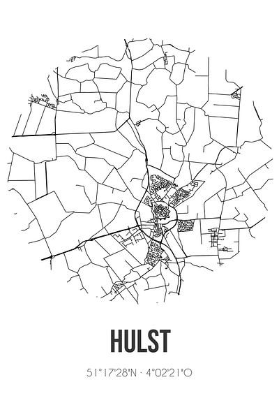 Hulst (Zeeland) | Map | Black and white by Prints of Place