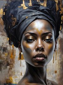 Afrikanerin mit schwarzem Kopftuch von Jack Schoneveld