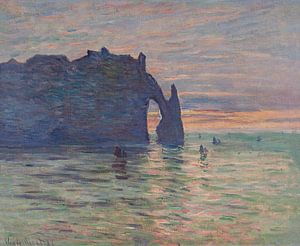 De klif, Étretat, Zonsondergang door Claude Monet
