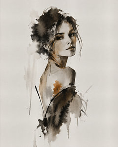 Ink Muse XX Abstraktes Frauenporträt in ostindischer Tinte und Aquarell