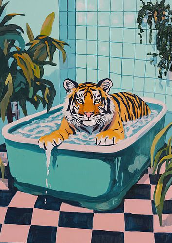 Leeuw in de badkamer