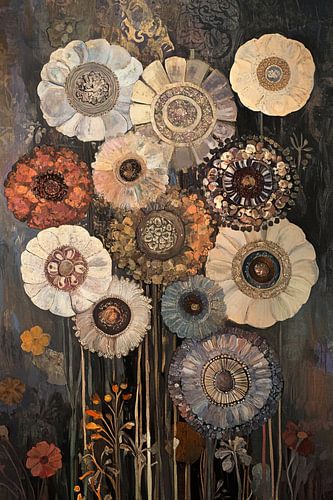 Bloemencollage | Gemozaïekte Bloemen Kunstwerk