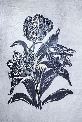 Tulp in Delfts blauw en zilver.
